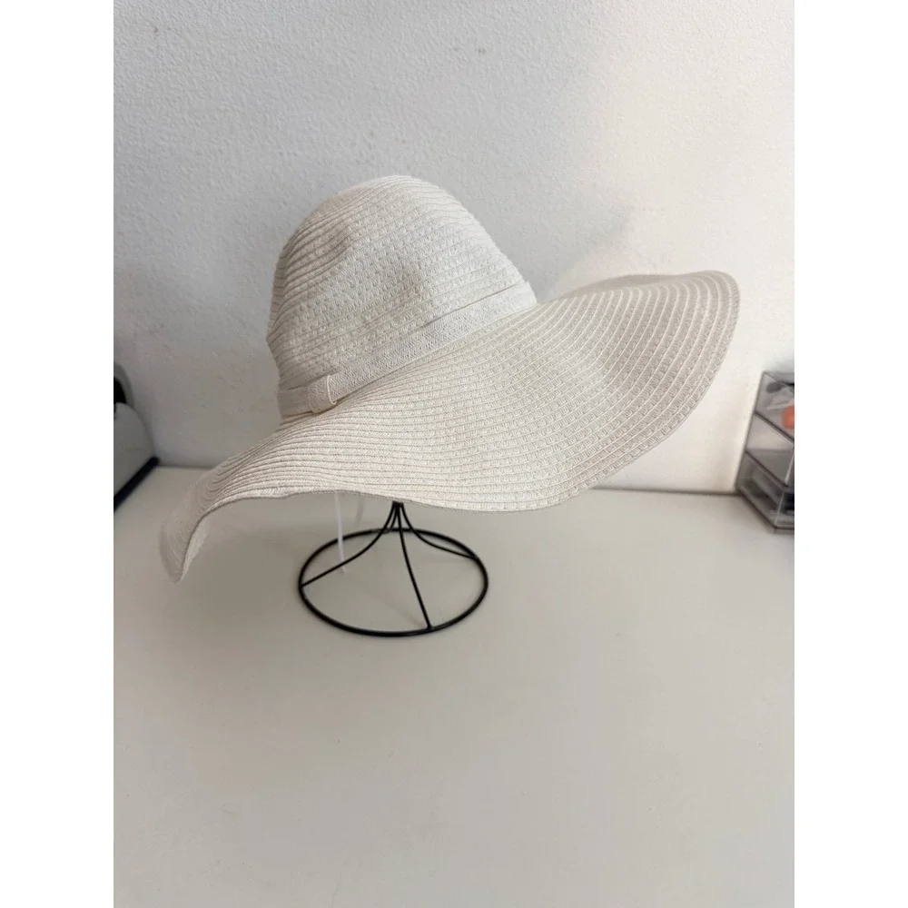 Shade & Shore Cream Off White Floppy Straw Sun Hat Wide Brim Beach Summer Hat - Picture 1 of 6